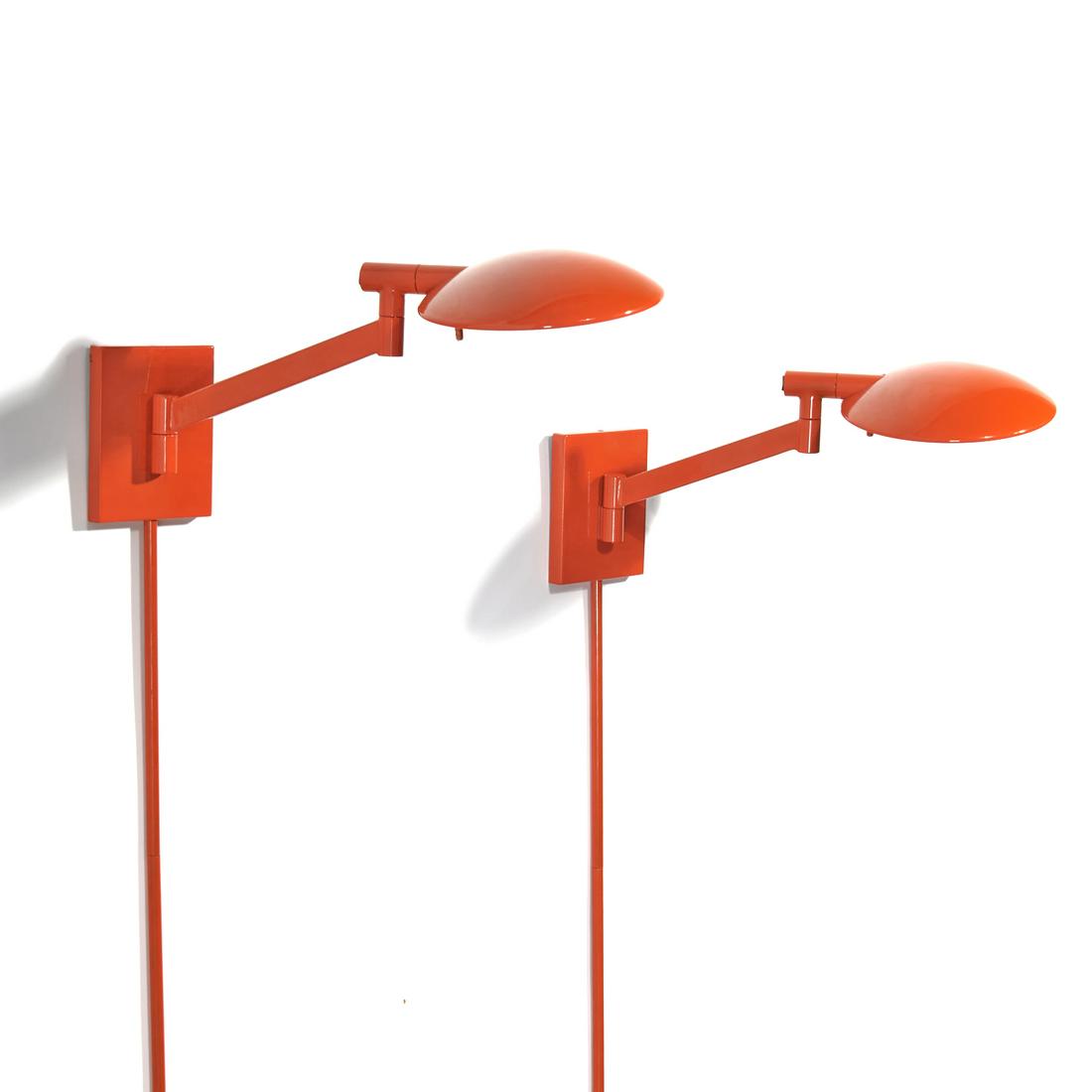 Pair Contemporary orange enamel swing-arm sconces (1 of 8)