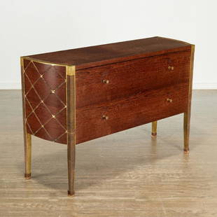 Louis Cane, patinated bronze and oak commode: Louis Cane, patinated bronze and oak commode, c. 2001, France, the two drawer chest with cast bronze frame and pulls, from the "Caillebotis" series, brass stamped "Cane", dated, numbered 5/8, and "CIS