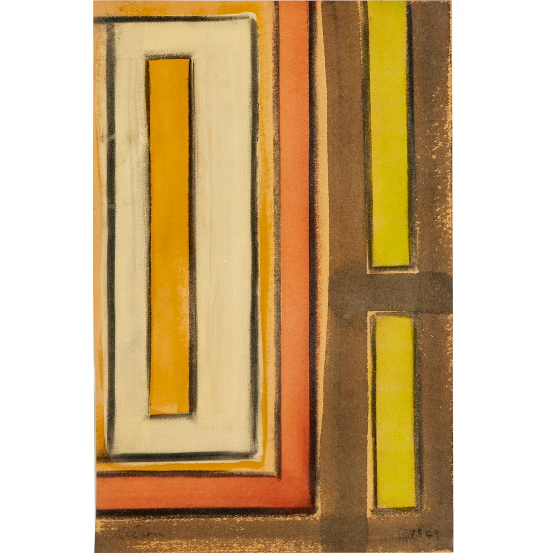 Jean Xceron, gouache on paper, 1949: Jean Xceron, gouache on paper, 1949, Jean Xceron (Greek-American, 1890-1967), Untitled, gouache on paper, 1949, signed lower left, dated lower right, 10.5"h x 6.75"w (sheet), 23.5"h x 20"w (frame) Pro