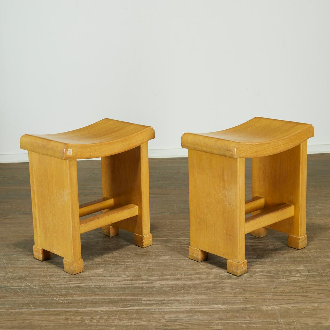 Pierre Chareau (attrib), pair sycamore tabourets (1 of 6)