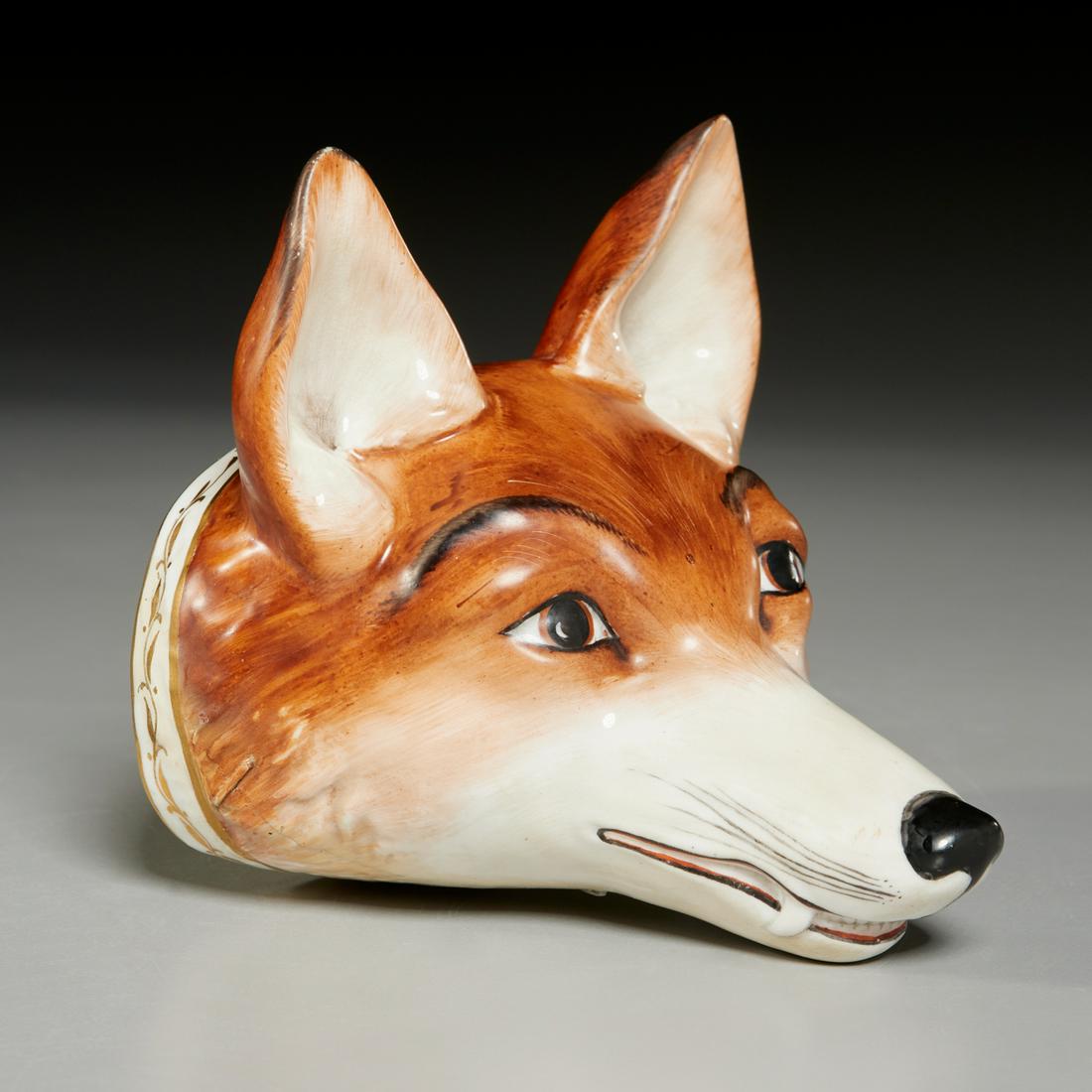 18th c. Derby porcelain fox head stirrup cup (1 of 7)