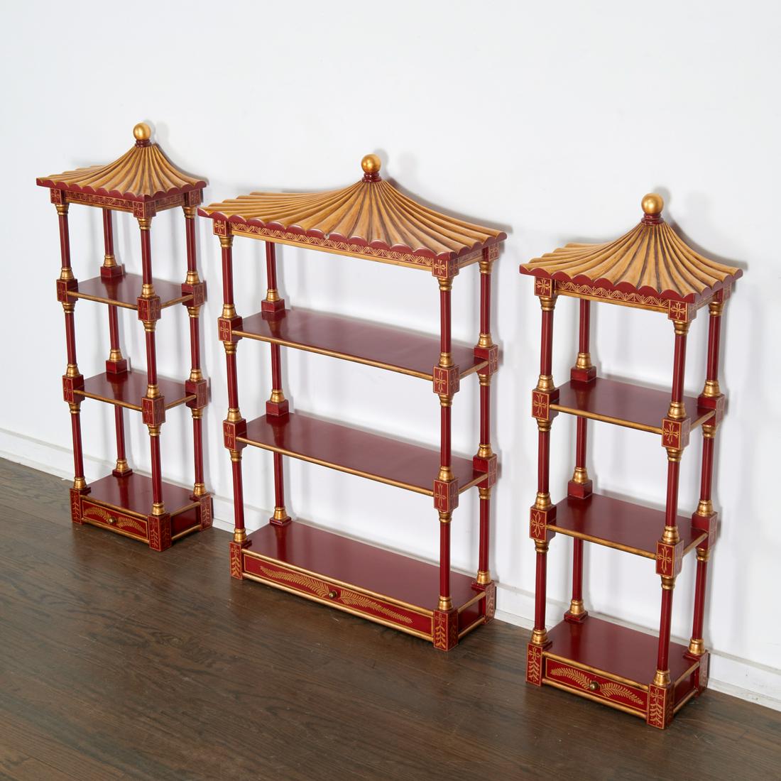 Set (3) Chinoiserie pagoda-form wall etageres (1 of 8)