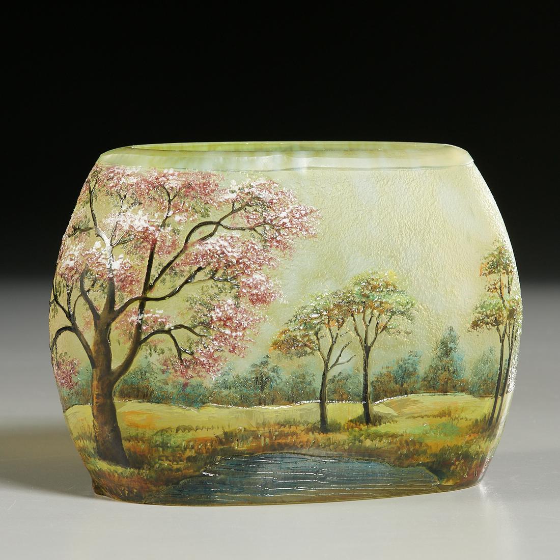 Lamartine, enameled cameo glass landscape vase (1 of 6)