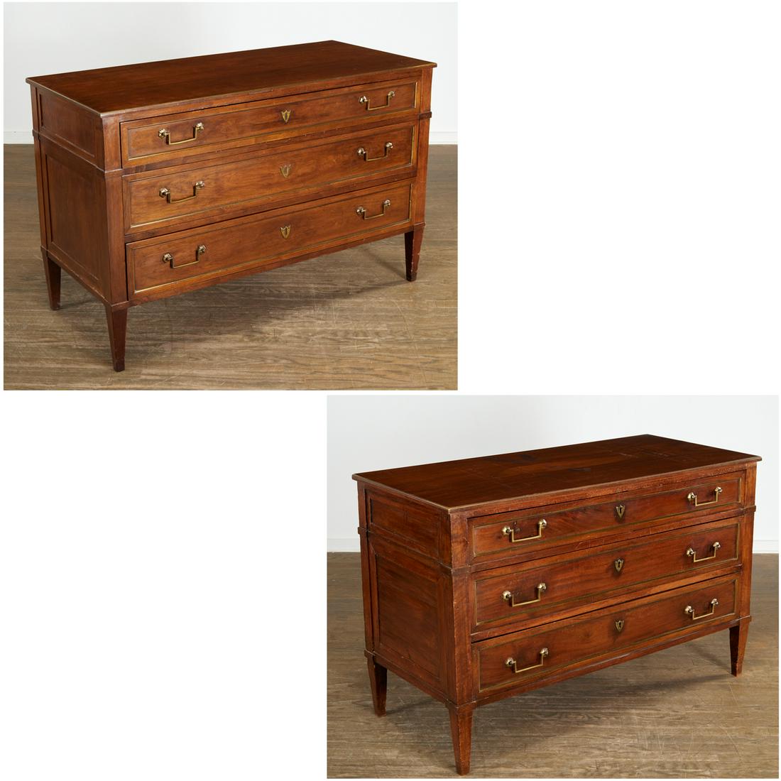 Pair Louis XVI brass mounted mahogany commodes (1 of 8)