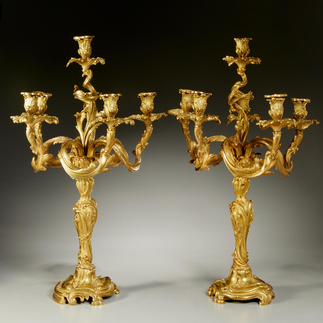Pair Beurdeley Louis XV style bronze candelabra (1 of 6)