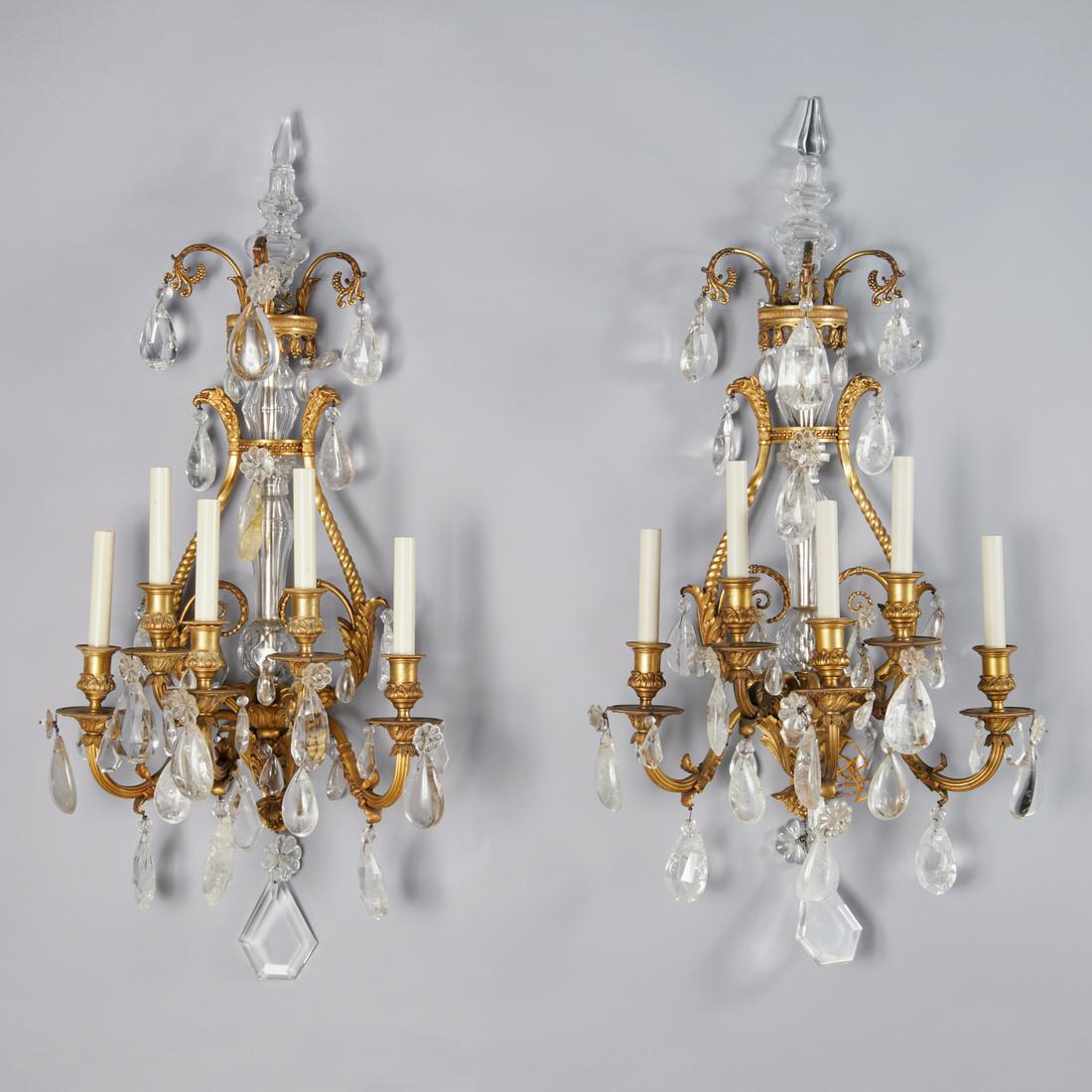 Pair Bagues style bronze, rock crystal sconces (1 of 7)