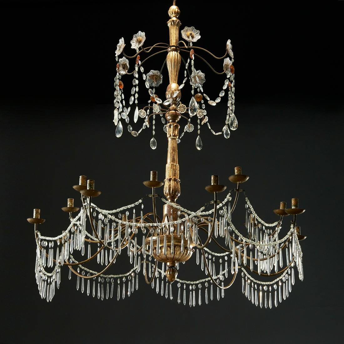 Large Italian silvered wood 16-arm chandelier (1 of 7)
