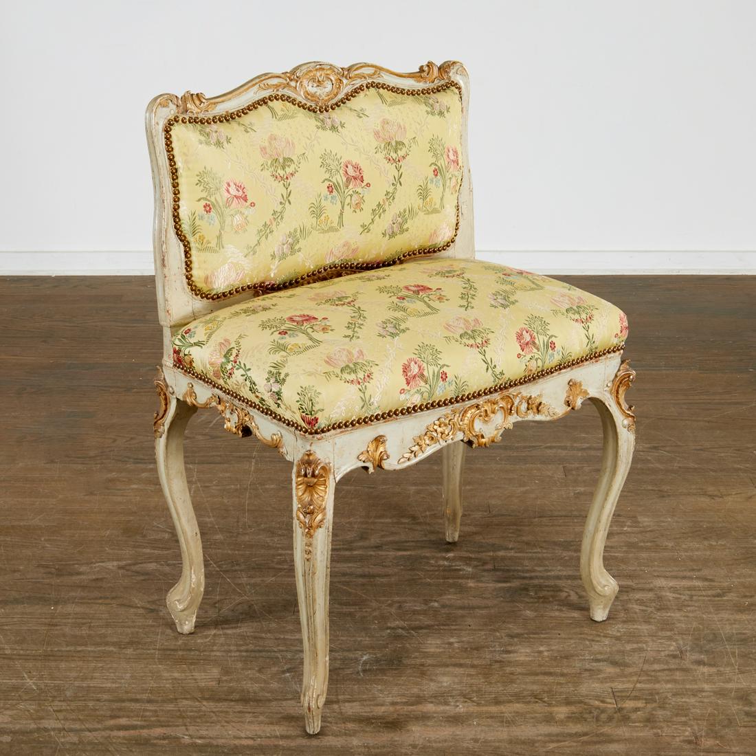 Continental Rococo gilt, painted low-back chaise (1 of 5)