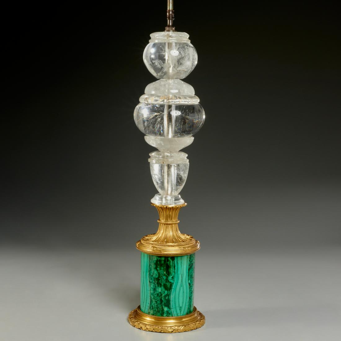 Large bronze mounted rock crystal, malachite lamp (1 of 5)