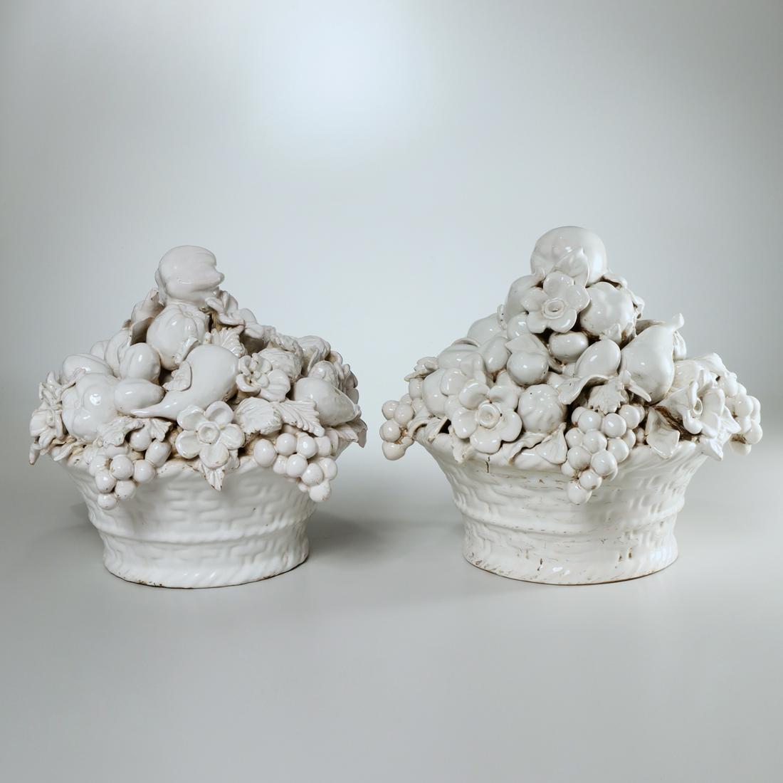 Pair Italian glazed faience fruit basket topiaries (1 of 5)