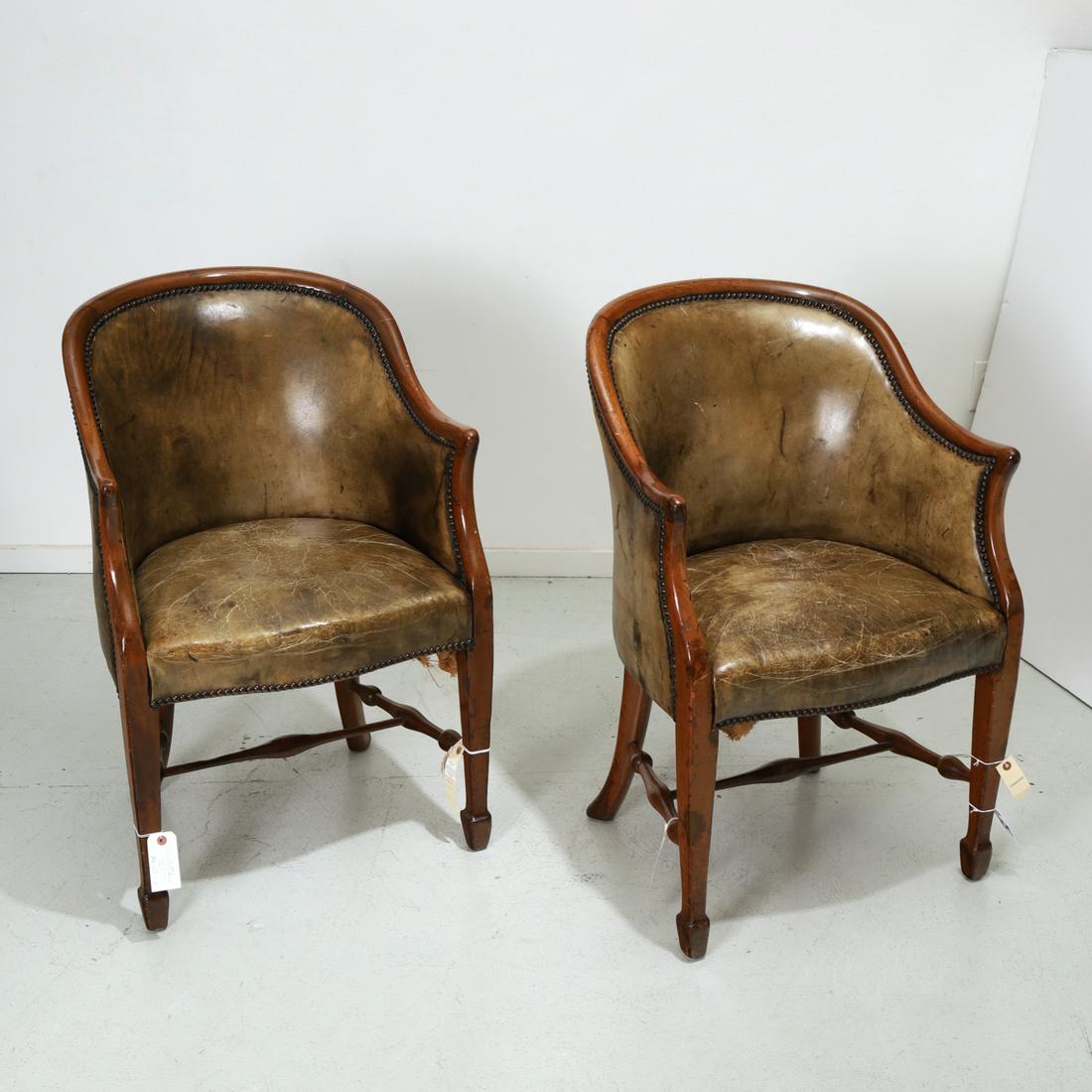 Nice pair George III style leather tub chairs (1 of 5)