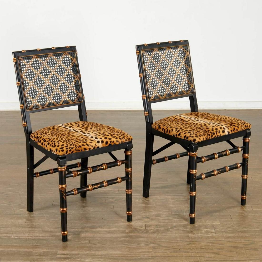 Pair gilt & ebonized leopard print folding chairs (1 of 6)