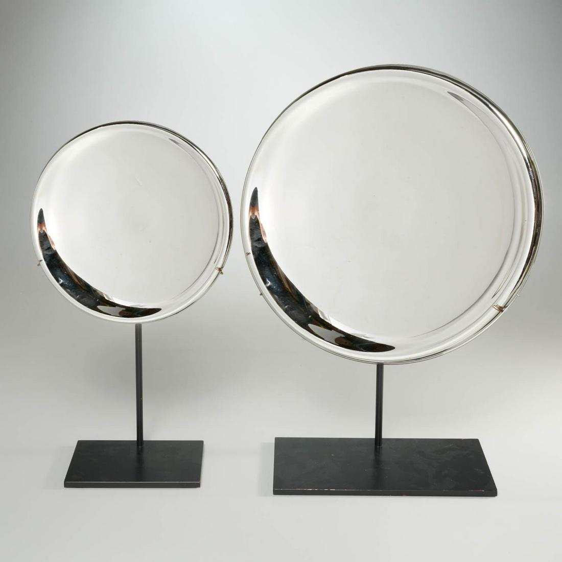 (2) Antique Mercury Glass Oil Lamp Reflectors