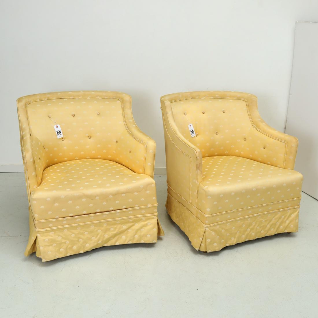 Pair custom damask upholstered club chairs (1 of 5)