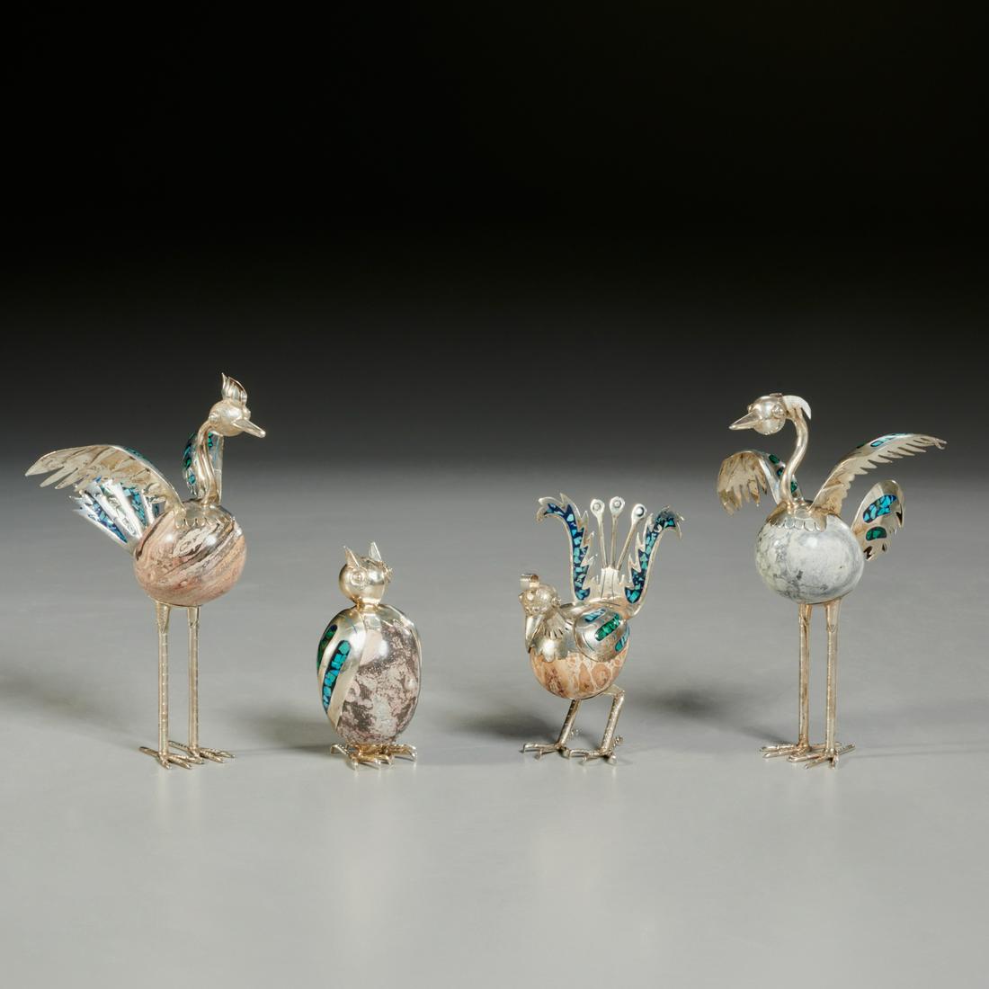 (4) Mexican sterling, turquoise & stone birds (1 of 7)