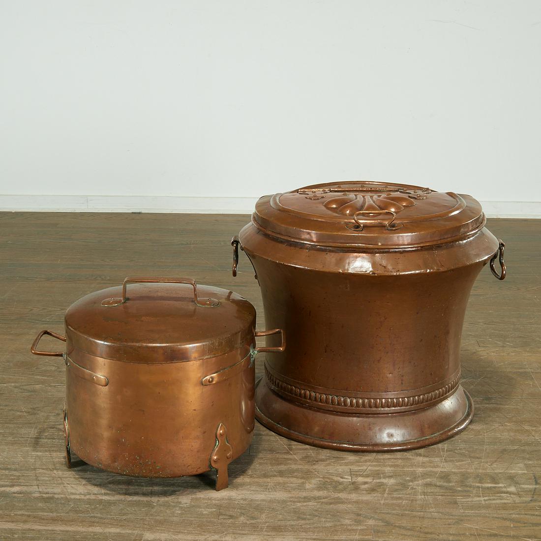 Large antique copper bin and lidded cauldron (1 of 11)