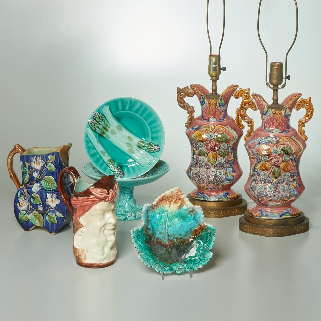 Majolica lamps and tablewares group (1 of 12)