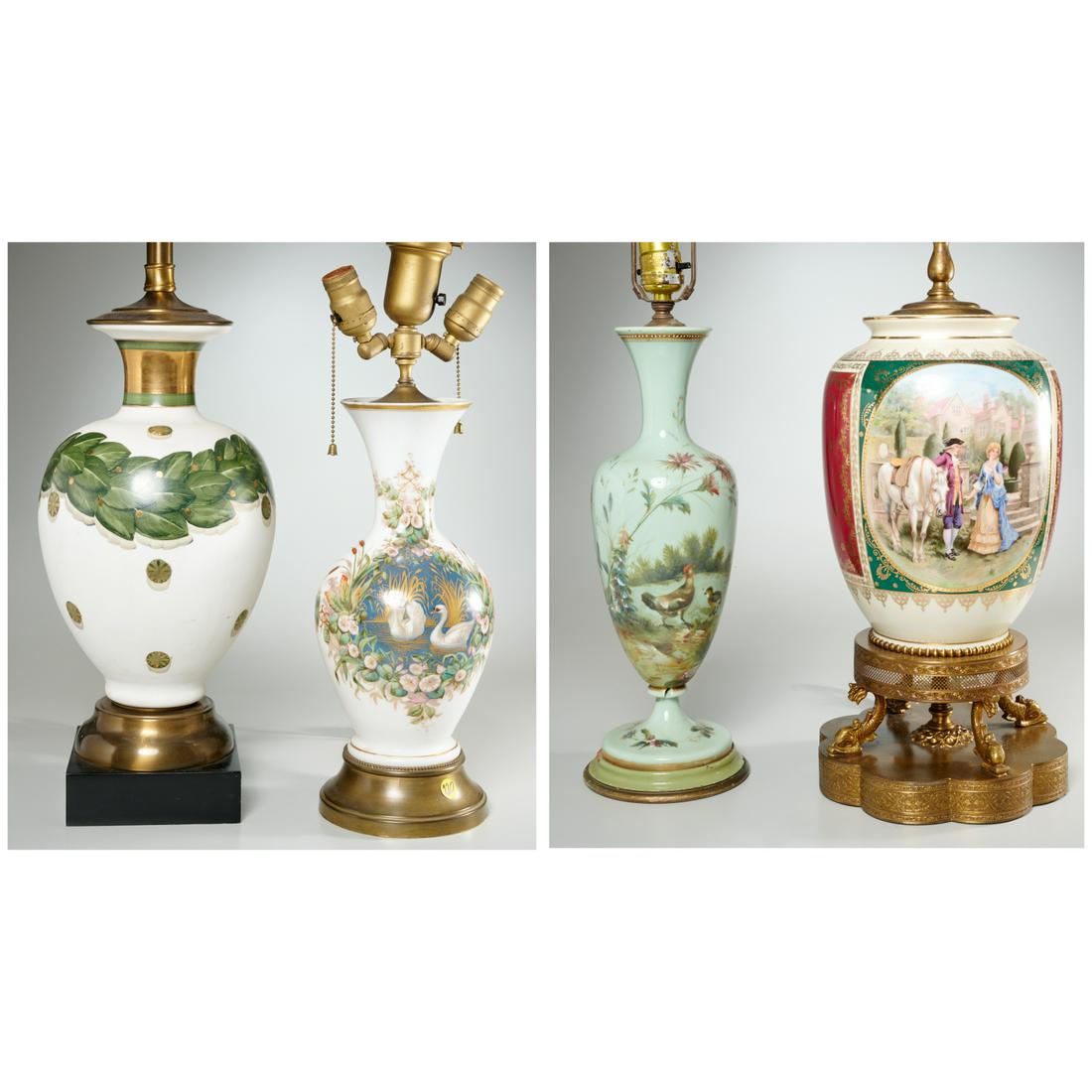 (4) decorated glass and porcelain table lamps (1 of 10)