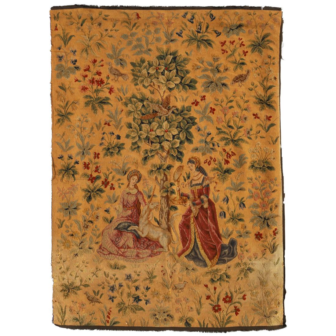 Antique petit & gros point unicorn tapestry (1 of 9)