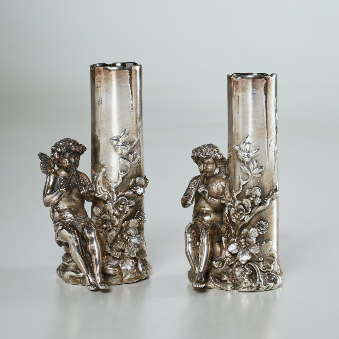 Pair sterling deposit porcelain cherub bud vases (1 of 5)