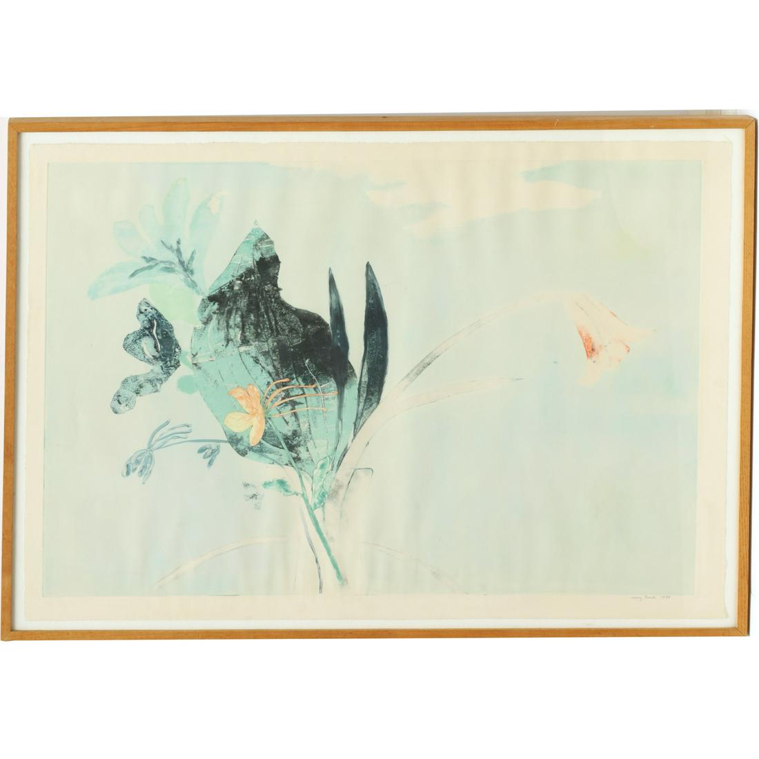 Mary Frank, large monotype, 1979: Mary Frank, large monotype, 1979, Mary Frank (American, b. 1933), Flower, signed and dated lower right, 26"h x 37"w (sheet), 28.25"h x 39.75"w (frame) Provenance: The Private Collection of Wolf Kahn &