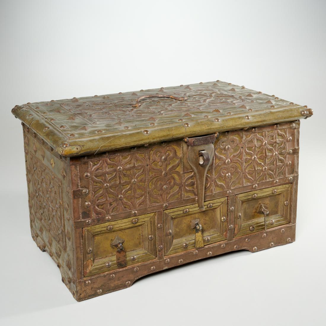 Anglo Indian Brass Clad Valuables Box