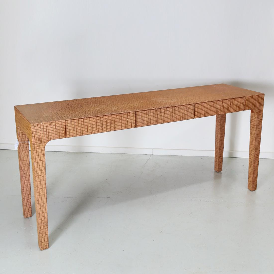 Karl Springer style wrapped linen console table (1 of 6)