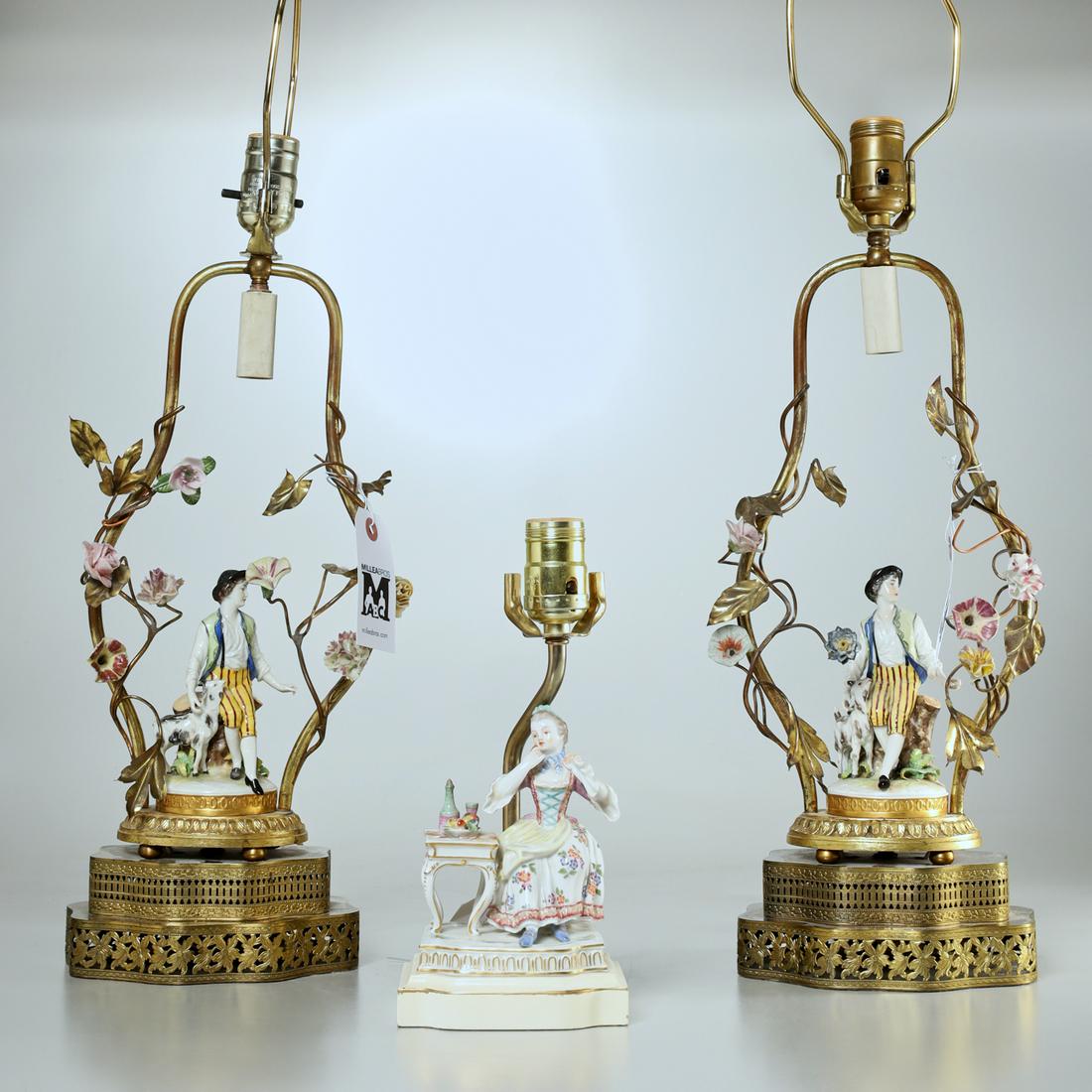 (3) German porcelain figural lamps, incl Volkstedt (1 of 6)