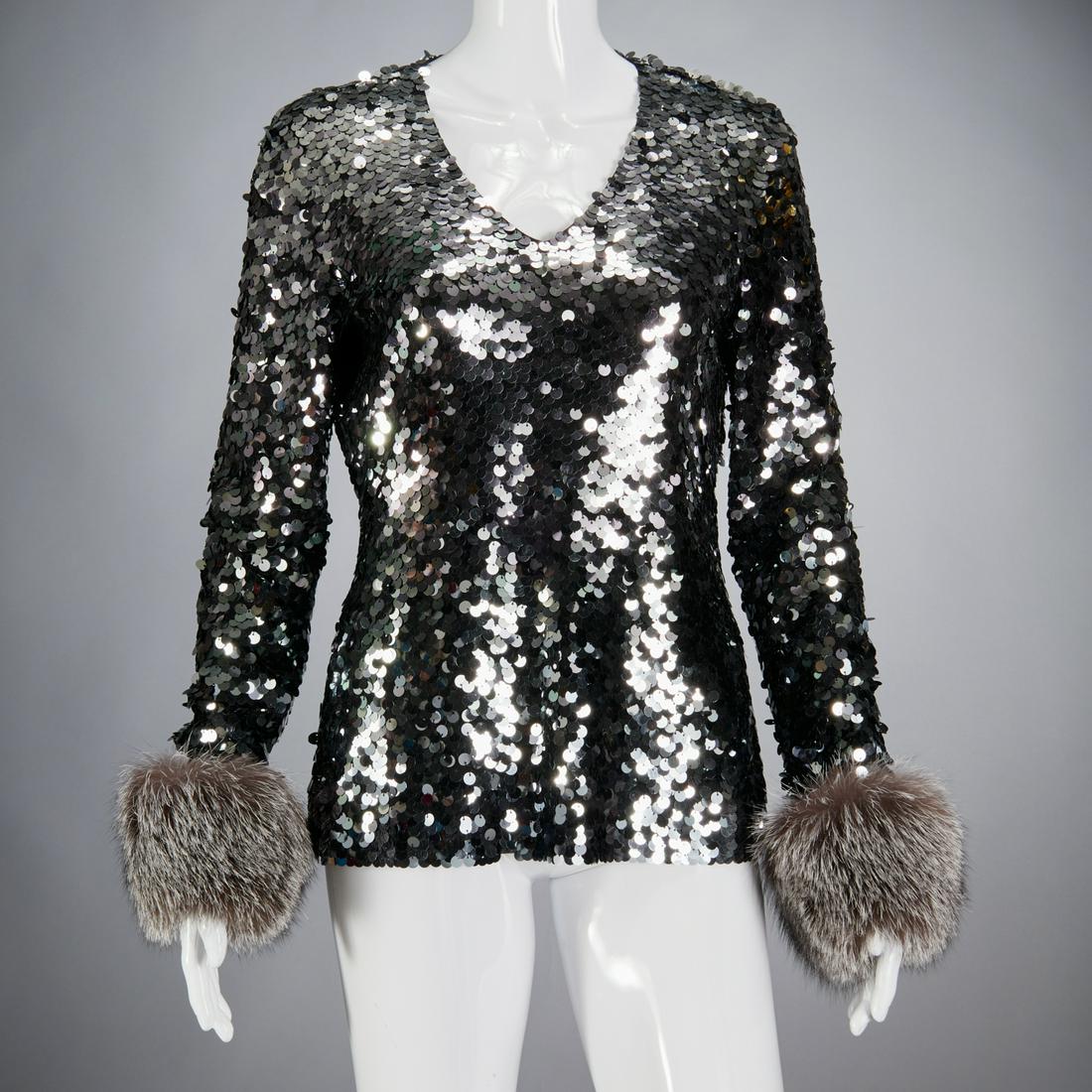 St. John sequin top with fox fur cuffs (1 of 6)