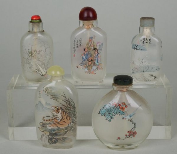 (5) Chinese inside painted snuff bottles from the K: (5) Chinese inside painted snuff bottles from the Knight Coll., 19th/20th century, largest: 3.5"h Provenance: The Tristan Paul Knight Collection - Sold Parke-Bernet Galleries Dec. 17, 1970