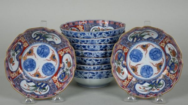 Set (9) antique Japanese Imari porcelain bowls: Set (9) antique Japanese Imari porcelain bowls, Meiji Period, 5.25"dia.