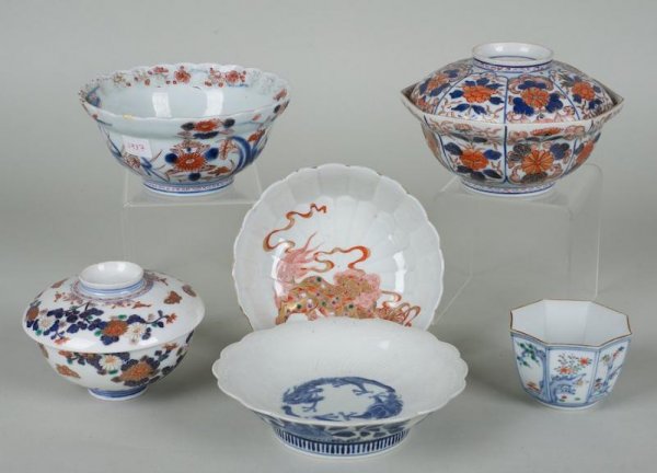 Group antique Japanese Imari and porcelain tablewar: Group antique Japanese Imari and porcelain tablewares, 19th century, (8) pieces, largest: 6"dia. Provenance: E & J Frankel Collection