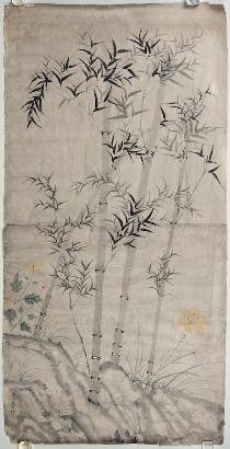 Large artist-signed Japanese ink and watercolor pai: Large artist-signed Japanese ink and watercolor painting, 19th/20th century, 84.5" x 42.75" (sheet), unframed Provenance: The Estate of Sir Edwin Manton, NY
