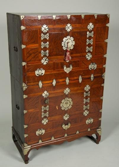 Antique Korean paktong mounted tansu chest: Antique Korean paktong mounted tansu chest, 19th/20th century, 55.75"h x 34.5"w x 17"d