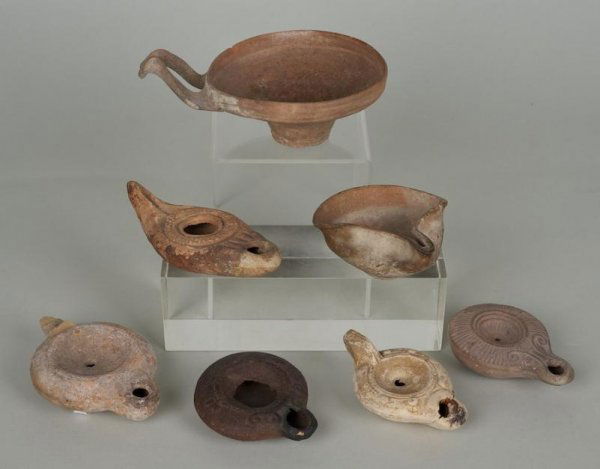 (7) earthenware antiquities from the Gimbel Collec: (7) earthenware antiquities from the Gimbel Collection, Larger: 6"l Provenance: The Caral Gimbel-Lebworth Collection, NY