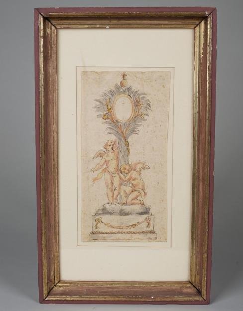 Italian Rococo ink study of an altar monstrance: Italian Rococo ink study of an altar monstrance, 18th century, 9.5" x 5", framed