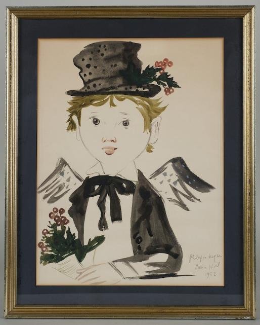 Watercolor by Philippe-Henri Noyer (1917-1985, Fre: Watercolor by Philippe-Henri Noyer (1917-1985, French), "Paris Noel", 1952, 16.5" x 12.5" (sight), framed