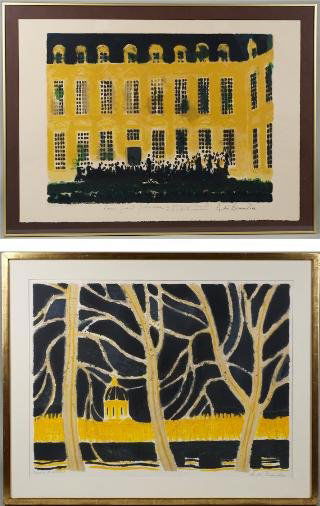(2) color lithos by Andre Brasilier (b. 1929, Fren: (2) color lithos by Andre Brasilier (b. 1929, French), Paris scenes, pencil signed, larger: 21.5" x 29" (sight), framed