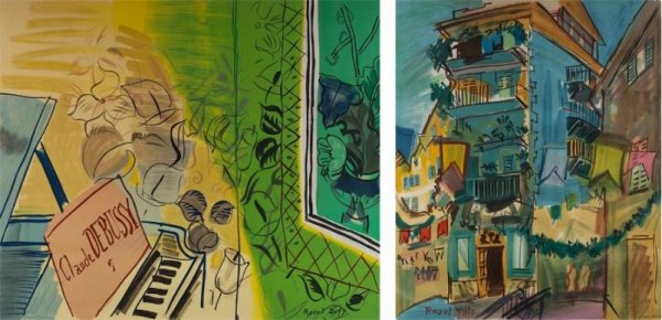 (2) lithographs after Raoul Dufy, Sorlier edition: (2) lithographs after Raoul Dufy, Sorlier edition, "Claude DeBussy" and another, larger: 29.5" x 22.5" (sheet), unframed