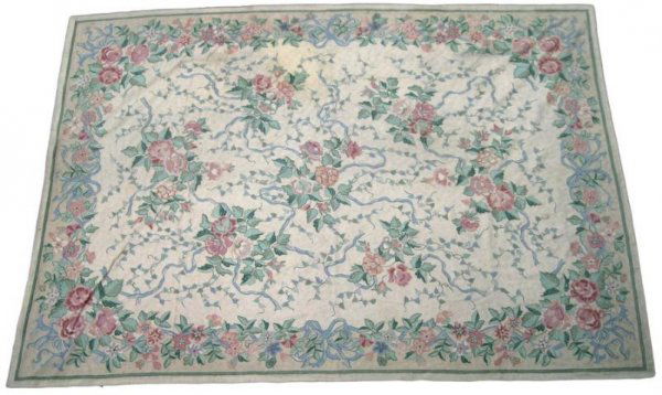 Portuguese chain stitch carpet, approx. 11'4" x 8': Portuguese chain stitch carpet, approx. 11'4" x 8'5", 20th century, pastel floral Provenance: Fawn Hill Farm, Morristown, NJ