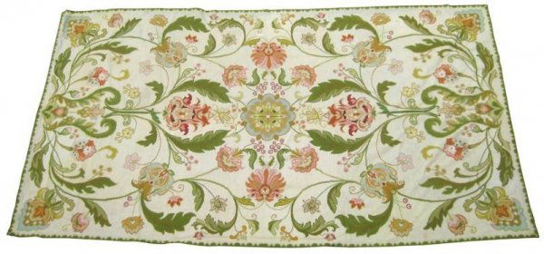 Portuguese chain stitch carpet, approx. 14'7" x 8': Portuguese chain stitch carpet, approx. 14'7" x 8', 20th century, cream with polychrome floral Provenance: Fawn Hill Farm, Morristown, NJ