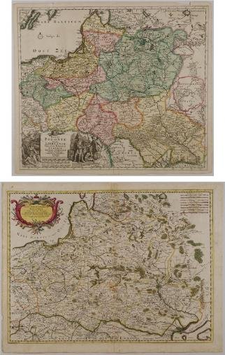 (2) antique hand-colored maps: Poland, Ukraine, et: (2) antique hand-colored maps: Poland, Ukraine, etc., 17th/18th century, Danckerts and Sansone larger: 17" x 21", unframed