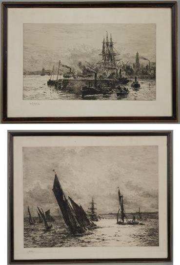 (2) signed etchings by William Wyllie (1851-1931, : (2) signed etchings by William Wyllie (1851-1931, British), Ships and marine subjects, larger: 15.75" x 19.75" (sight), framed