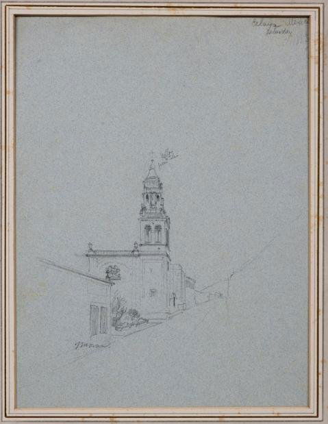 Drawing attrib. to Thomas Moran (1837-1926, Amer.): Drawing attrib. to Thomas Moran (1837-1926, Amer.), "Celaya Mexico 1883", bears signature, 14.25" x 10" (sheet), unframed