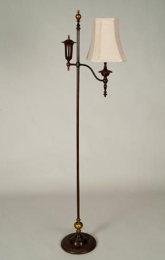 American bronze floor lamp base in the manner of T: American bronze floor lamp base in the manner of Tiffany Studios, Early 20th Century, with gilt fittings and beaded base, unmarked, 61"h x 11"w