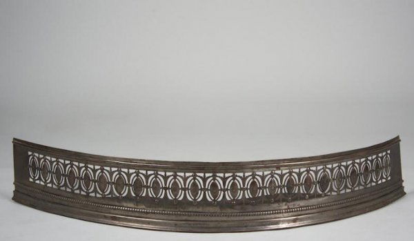 George III pierced steel fireplace fender: George III pierced steel fireplace fender, 19th century, 7"h x 44.5"l Provenance: Fawn Hill Farm, Morristown, NJ