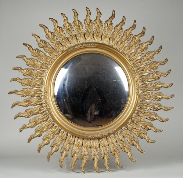 Louis XVI style giltwood convex sunburst wall mirr: Louis XVI style giltwood convex sunburst wall mirror, 20th century, 33"dia.