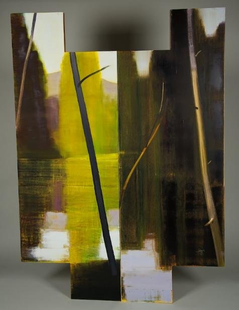 (2) paintings by Stephen Pentak (b. 1951, America: (2) paintings by Stephen Pentak (b. 1951, American), "Broadcasters VIII", 85" x 30" (total), unframed Provenance: Rosenthal Fine Arts, Chicago