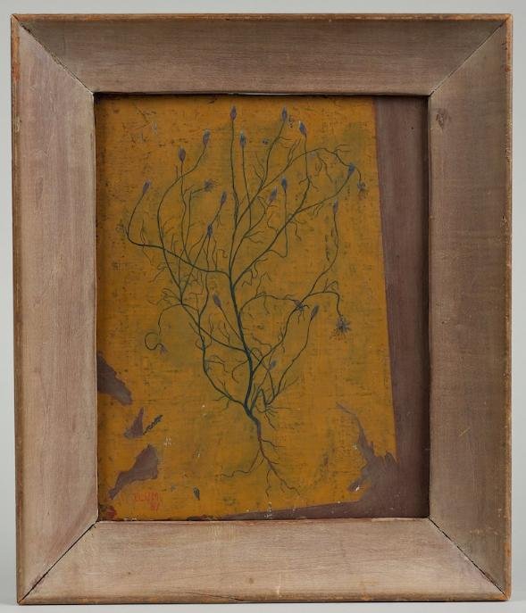 Painting manner of Peter Blume (1906-1992, Amer.): Painting manner of Peter Blume (1906-1992, Amer.), Surreal plant, 1951, 10" x 8" (board), unframed