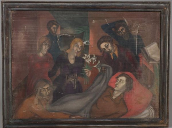 Unidentified WPA artist: from the Estate of Edith: Unidentified WPA artist: from the Estate of Edith Graham, Mourners, oil on canvas, unsigned, 32" x 43.5" (sight), framed Provenance: The Estate of Edith Graham, CT